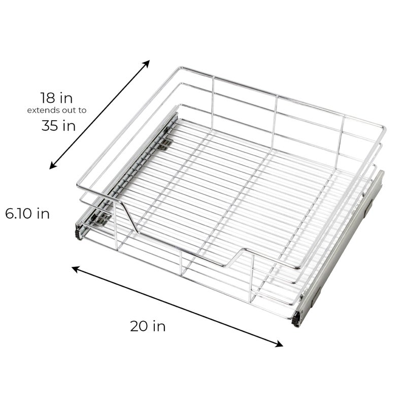 Smart Design 1-Tier Shelf Pull-Out Cabinet Organizer - Extra Large Tall - Roll-Out Extendable Sliding Drawer - Steel Metal - Kitchen (20 Inch x 18-35) [Chrome] - Image 2